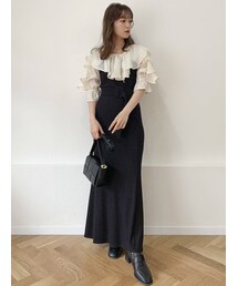 dazzlin | ラッフルカラー付ドッキングカットリブワンピース(ワンピース)