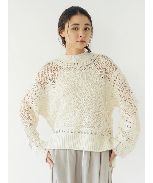 Ungrid（アングリッド）の「レーシー刺繍ルーズニット（ニット/セーター・レディース・オフホワイト/ブラック/レッド/グリーン・F）」の13枚目の写真