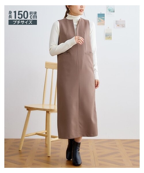 nissen（ニッセン）の「小さいサイズ　キーネックジャンパースカート　低身長さん・小柄女性（ワンピース・レディース・レンガ/チャコール/ブラウン・PSS/PS/PM/PL）」の5枚目の写真