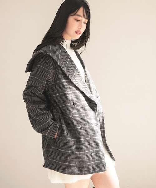 SENSE OF PLACE by URBAN RESEARCH（センスオブプレイスバイアーバンリサーチ）の「ビッグカラーミディコート（テーラードジャケット・レディース・GRY×O.WHT/GREIGE/BLACK・one）」の3枚目の写真