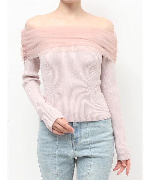 RESEXXY（リゼクシー）の「バックリボンオフショルニットトップス（ニット/セーター・レディース・ホワイト/ブラック/ピンク/ブルー・F）」の7枚目の写真
