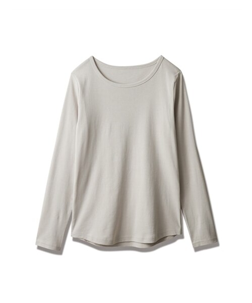 nissen（ニッセン）の「綿100%フライス素材クルーネックロングTシャツ（Tシャツ/カットソー・レディース・黒/オフホワイト/チャコール/ダスティーピンク/ディープグリーン/ワイン/カーキグレー/ライトグレー/ブルー/コーラルピンク/ピスタチオ/ラベンダー/ミントグリーン・S/M/L/LL/3L）」の4枚目の写真