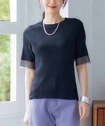 nissen | ＜大きいサイズ＞ 袖口シアーリブトップス(Tシャツ/カットソー)