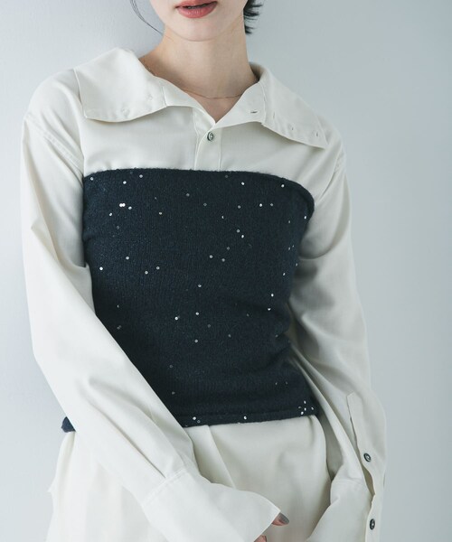 URBAN RESEARCH(アーバンリサーチ)の「スパンコールモヘヤチューブトップ(チューブトップ・レディース・OFF WHITE/NAVY・Free)」の3枚目の写真