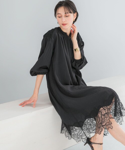 URBAN RESEARCH ROSSO（アーバンリサーチロッソ）の「レース切り替えガウンワンピース（ワンピース・レディース・OFF/BLACK・Free）」の14枚目の写真