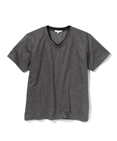 nissen（ニッセン）の「ストライプ重ね着風VネックTシャツ【３L以上お腹ゆったり】（Tシャツ/カットソー・メンズ・グレー系/黒系・M/L/LL/3L/4L/5L/6L/8L/10L）」の16枚目の写真