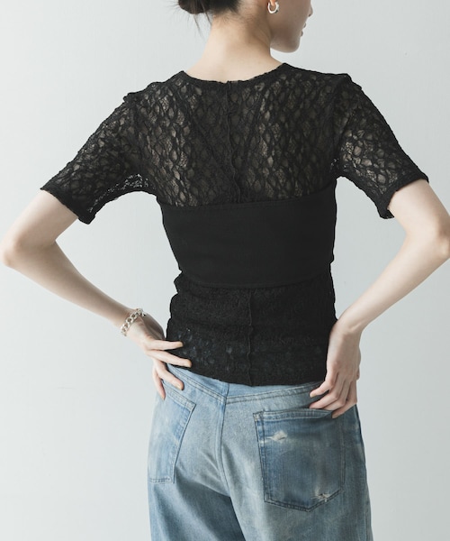 URBAN RESEARCH（アーバンリサーチ）の「ストレッチレースコンパクトTシャツ（Tシャツ/カットソー・レディース・OFF WHITE/BLACK・Free）」の15枚目の写真