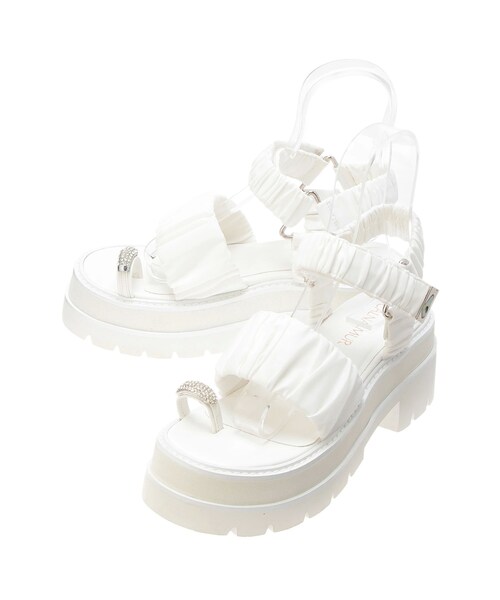 CALNAMUR（カルナムール）の「BIJOU RING GYATHER SPORTS SANDALS/ビジューリングギャザースポーツサンダル（サンダル・レディース・ホワイト/ブラック・S/M/L）」の4枚目の写真