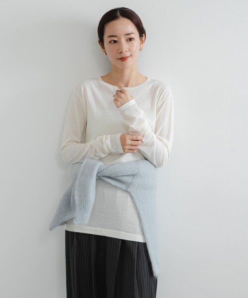 URBAN RESEARCH（アーバンリサーチ）の「ウールコットンロングスリーブカットソー（Tシャツ/カットソー・レディース・OFF WHITE/CHERRY RED/BLACK/BORDER・Free）」の12枚目の写真