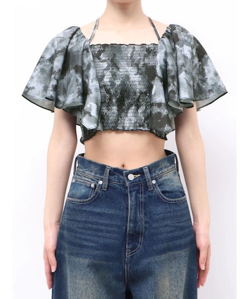 EMODA（エモダ）の「PETAL SLEEVE SHORT TOP（Tシャツ/カットソー・レディース・ホワイト/ブラック/ライトミックス・F）」の6枚目の写真
