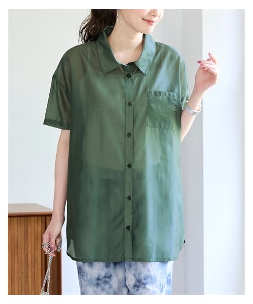 nissen（ニッセン）の「大きいサイズ オーバーサイズシアーシャツ（シャツ/ブラウス・レディース・黒/ベイクドピンク/ディープグリーン・L~LL相当/3L~4L相当/5L~6L相当/8L/10L/【不要1】/【不要2】/【不要3】）」の4枚目の写真