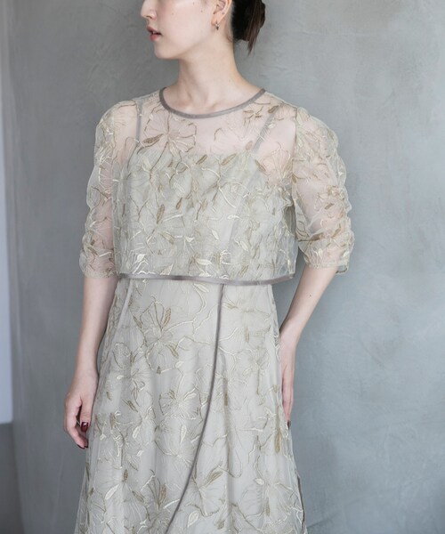 URBAN RESEARCH ROSSO（アーバンリサーチロッソ）の「エンブロダリーレースレイヤードドレス（ワンピース・レディース・GREEN/BLACK・FREE）」の13枚目の写真