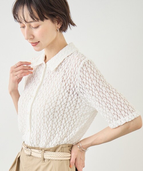 ROPE' PICNIC(ロペピクニック)の「【ちゃんと+かわいい保証】カットレースポロトップス/リンクコーデ(シャツ/ブラウス・レディース・ブラック/ホワイト/サックス・F)」の15枚目の写真