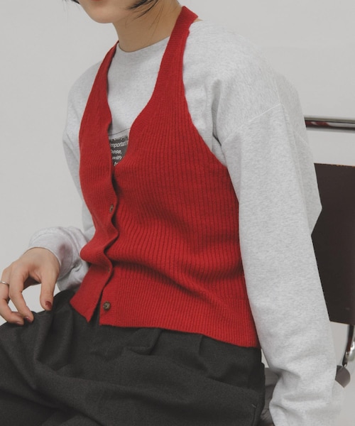 KBF（ケイビーエフ）の「2WAYニットビスチェ（その他トップス・レディース・RED/GRAY・One）」の2枚目の写真