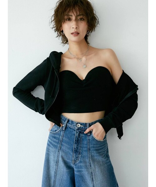 GYDA（ジェイダ）の「リブベアビスチェ（キャミソール・レディース・オフホワイト/ブラック/ベージュ・F）」の7枚目の写真