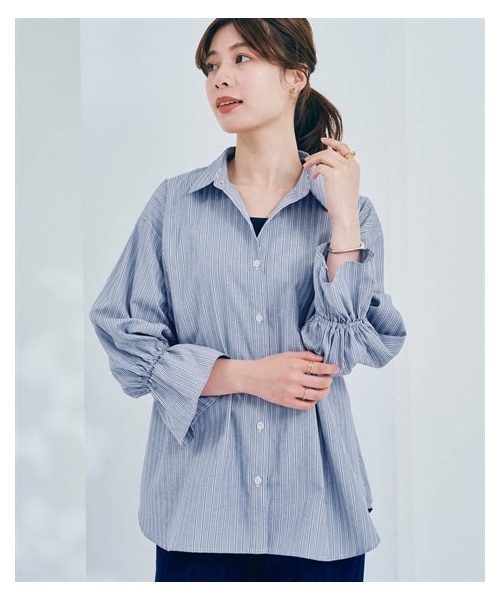 nissen（ニッセン）の「バックギャザーストライプシャツ（シャツ/ブラウス・レディース・黒系/ブルー系・S/M/L/LL）」の2枚目の写真