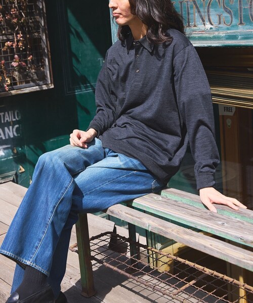 ADAM ET ROPE'(アダムエロペ)の「【BATONER for WILD LIFE TAILOR】WOOL 天竺LS ニットポロ(ポロシャツ・メンズ・ブラック系・2/3/4)」の2枚目の写真