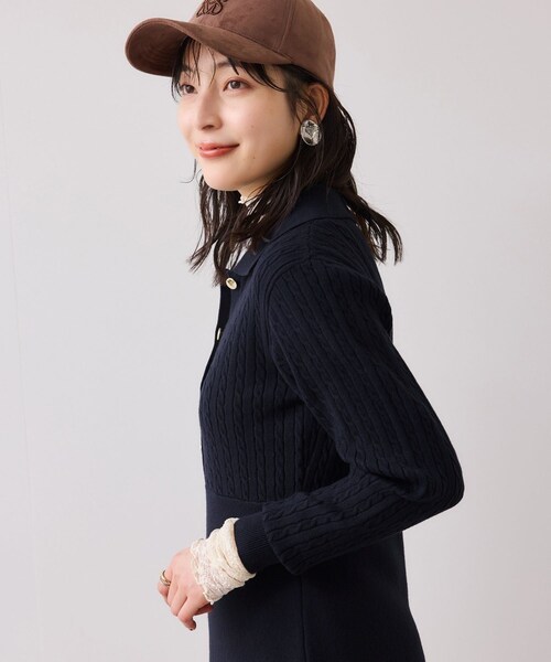 VIS（ビス）の「ポロケーブルモチモチニットワンピース（ワンピース・レディース・オフホワイト/ベージュ系/ネイビー・F）」の17枚目の写真