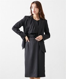 7days Life Styling | 【レディーススーツ】ドビー素材セットアップスカートスーツ（テーラードジャケット＋半袖ブラウス＋ひざ下丈スカート）(スーツセット)