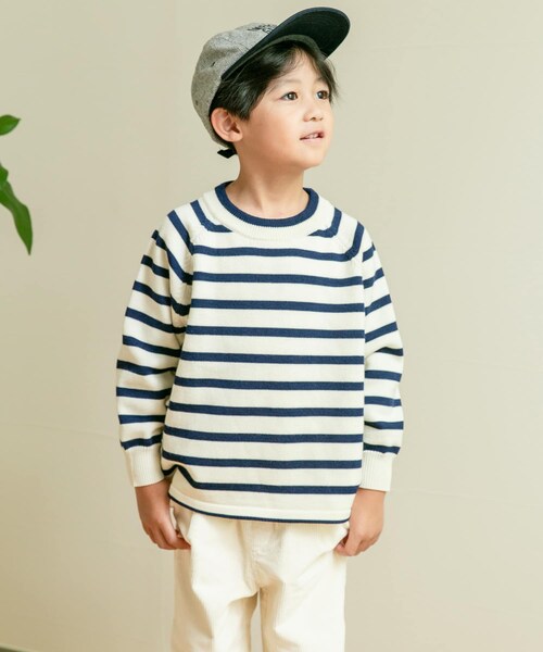 URBAN RESEARCH DOORS（アーバンリサーチドアーズ）の「ウーステッドヤーン配色ニット(KIDS)（ニット/セーター・キッズ・OFF×NAVY/ORANGE・105/120/135）」の3枚目の写真