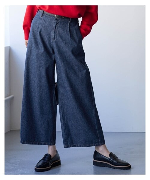 nissen（ニッセン）の「＜大きいサイズ＞綿１００％アンクル丈デニムワイドパンツ（ゆったりヒップ）（スウェットパンツ・レディース・ブリーチ/インディゴブルー/オーバーダイブラウン・LL/3L/4L/5L/6L/8L/10L）」の18枚目の写真
