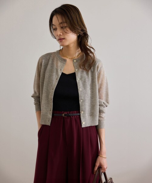 ROPE'(ロペ)の「【洗える】LEVITAクルーネックシアーカーディガン(カーディガン/ボレロ・レディース・ブラック/ベージュ系・F)」の6枚目の写真