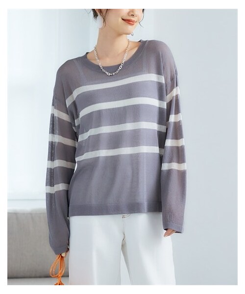 nissen（ニッセン）の「大きいサイズ ボーダーシアーニット（ニット/セーター・レディース・ネイビー系/オレンジ系/ライトグレー系・L/LL/3L/4L/5L/6L/8L/10L）」の8枚目の写真