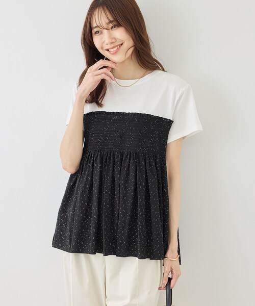 ROPE' PICNIC(ロペピクニック)の「【ベストヒット】シャーリングドッキングハーフスリーブカットソー(Tシャツ/カットソー・レディース・ブラック/ブラック系/ホワイト系/ベージュ・F)」の15枚目の写真