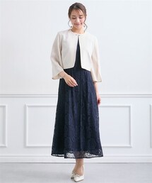 nissen | 【結婚式・パーティードレス】袖スリットボレロ+総レースワンピースアンサンブル<大きいサイズ>(フォーマルスーツ/小物)