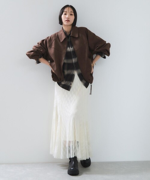 VIS（ビス）の「合皮＆スエードライクジップアップブルゾン（ブルゾン・レディース・ダークブラウン/ダークブラウン系/ピンク系・F）」の5枚目の写真