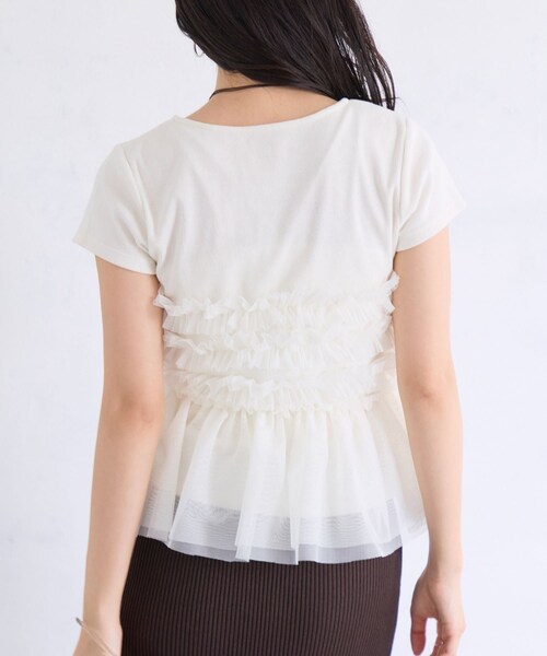 VIS（ビス）の「【夏トク価格】チュールフリルドッキングフレンチスリーブ/UVケア（Tシャツ/カットソー・レディース・チャコール/オフホワイト/ブラウン系・F）」の13枚目の写真