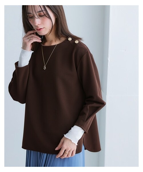 nissen（ニッセン）の「しわになりにくいキレイ目リップル肩ボタン９分袖プルオーバー（抗菌防臭・防しわ）（セットアップ可能）＜大きいサイズ有＞（Tシャツ/カットソー・レディース・グレー/ブラウン/ネイビー・S/M/L/LL/3L/4L/5L/6L/8L/10L）」の4枚目の写真