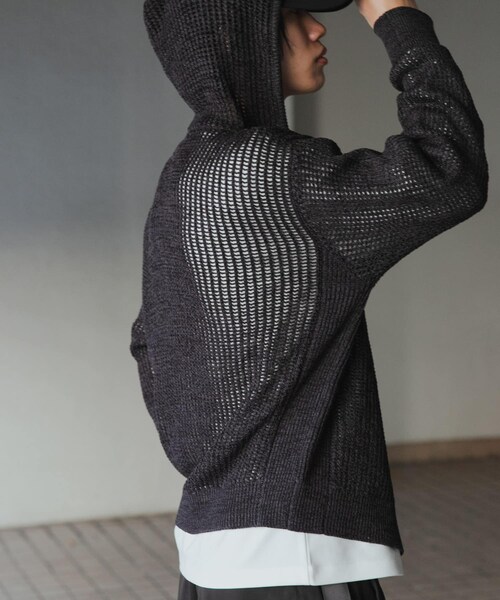 SENSE OF PLACE by URBAN RESEARCH（センスオブプレイスバイアーバンリサーチ）の「シアーメッシュフーディージップパーカー（パーカー・メンズ・BLACK/BROWN/GREIGE・M/L）」の6枚目の写真