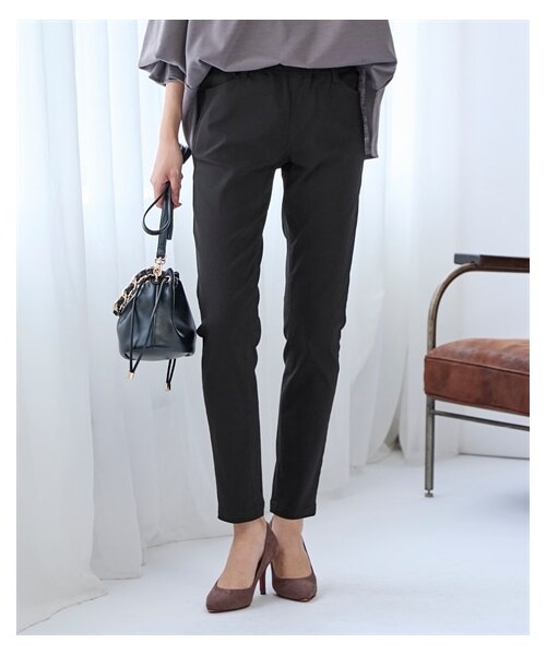 nissen（ニッセン）の「超ストレッチレーヨン混スリムパンツ（ゆったり太もも）（選べる3レングス）＜大きいサイズ有＞（パンツ・レディース・ラベンダー/ライトピンク/ミントグリーン/カーキ/ネイビー/黒/ワインレッド/ダークグリーン/モカ/ライラック/ミストブルー/ライトグレー/シャーベットピンク/イングリッシュイエロー/プラム・L/LL/3L/4L/5L/6L/8L/10L/12L/M）」の11枚目の写真