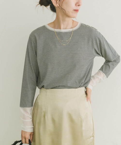 ITEMS URBANRESEARCH（アイテムズ アーバンリサーチ）の「ソデチュールロングスリーブカットソー（Tシャツ/カットソー・レディース・BRN/OFF/BORDER・FREE）」の19枚目の写真