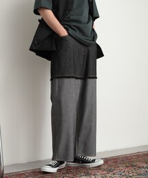 デニムフリンジシャンブレーワイドパンツ
