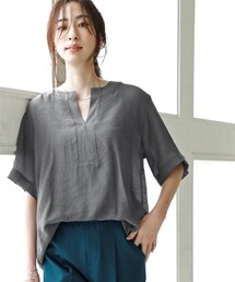 nissen | ふわり軽いエアリースラブカフタン衿５分袖ブラウス＜大きいサイズ有＞(シャツ/ブラウス)