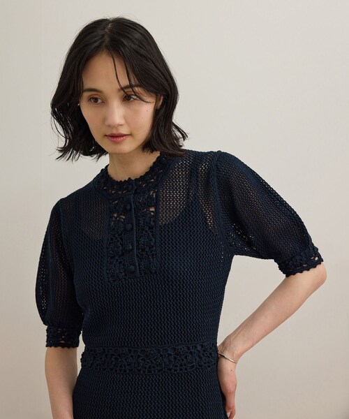 ROPE'（ロペ）の「クロシェニットワンピース/洗える（ワンピース・レディース・ホワイト/ネイビー・F）」の4枚目の写真
