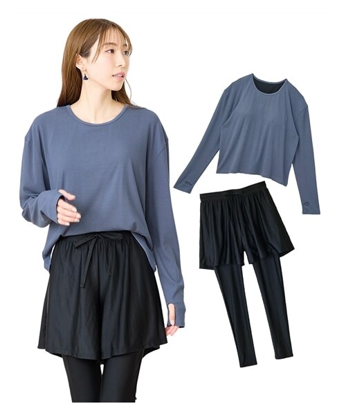 nissen（ニッセン）の「【上下2点セット】インナー一体型ラッシュガード（指穴付き）・レギンス付き水着（LB1074）（水着・メンズ・ブルー/ベージュ・S/M/L/LL/3L/4L/5L/6L/8L/10L）」の20枚目の写真