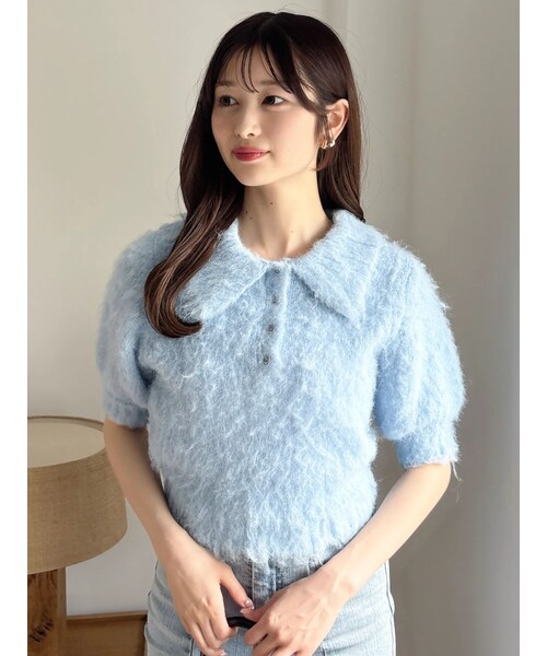 dazzlin（ダズリン）の「ハーフスリーブヘアリーポロニット（ニット/セーター・レディース・アイボリー/チャコールグレー/レッド/ピンク/ブルー・F）」の21枚目の写真