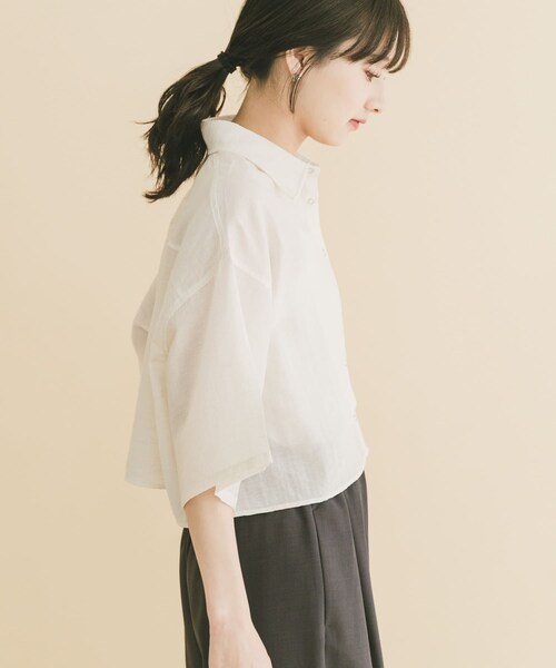ITEMS URBANRESEARCH(アイテムズ アーバンリサーチ)の「ドットボタンハンソデシアーシャツ(シャツ/ブラウス・レディース・OFF/BLK/BRN/BLU・Free)」の7枚目の写真