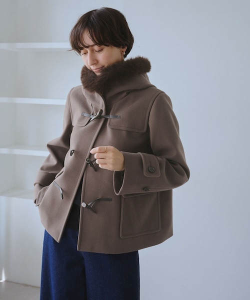 ROPE' PICNIC（ロペピクニック）の「ジャージーメルトンシリーズ ファー付きショートダッフルコート/リンクコーデ（ダッフルコート・レディース・キナリ/ブラウン系/ネイビー・L/M）」の22枚目の写真