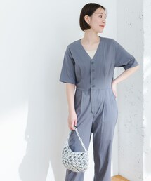F by ROSSO ウエスト切り替えVネックオールインワン