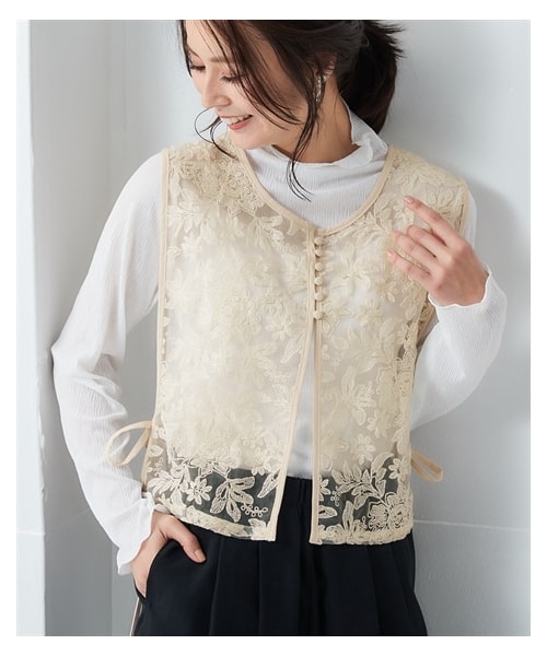 nissen（ニッセン）の「【Hana服】サイドリボン総レースショート丈