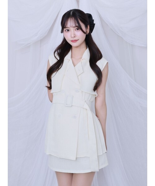 EATME（イートミー）の「ツイードプリーツベスト&スカートSet（セットアップ・レディース・オフホワイト/アイボリー/ブラック/イエロー・F）」の2枚目の写真