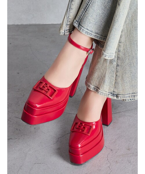 GYDA（ジェイダ）の「GGアンクルストラップチャンキーヒールパンプス（パンプス・レディース・ブラック/レッド・S/M/L）」の11枚目の写真