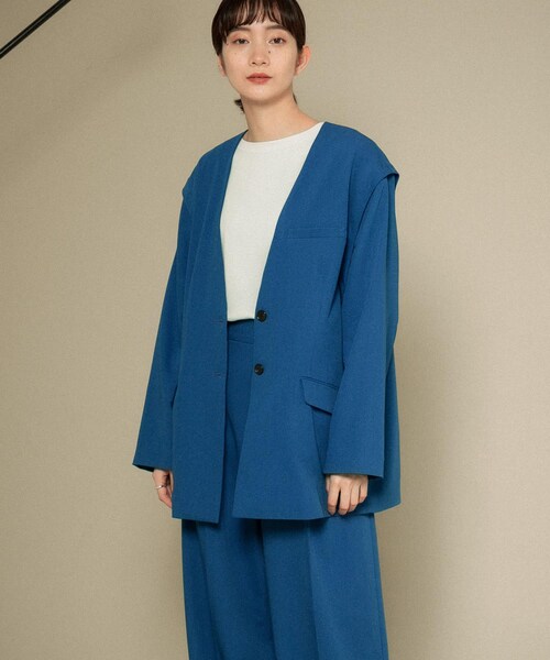 KBF（ケイビーエフ）の「2WAYノーカラージャケット（ノーカラージャケット・レディース・GRAY CHECK/BEIGE/BLUE・one）」の15枚目の写真