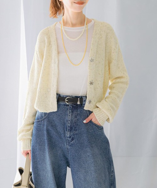 URBAN RESEARCH ROSSO（アーバンリサーチロッソ）の「ラメミックスショートカーディガン（カーディガン/ボレロ・レディース・IVORY/YELLOW・FREE）」の6枚目の写真