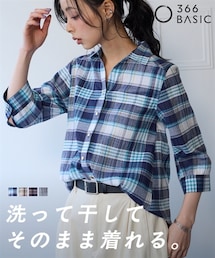 nissen | ＜大きいサイズ＞シワ加工７分袖お気軽レギュラーシャツ(シャツ/ブラウス)