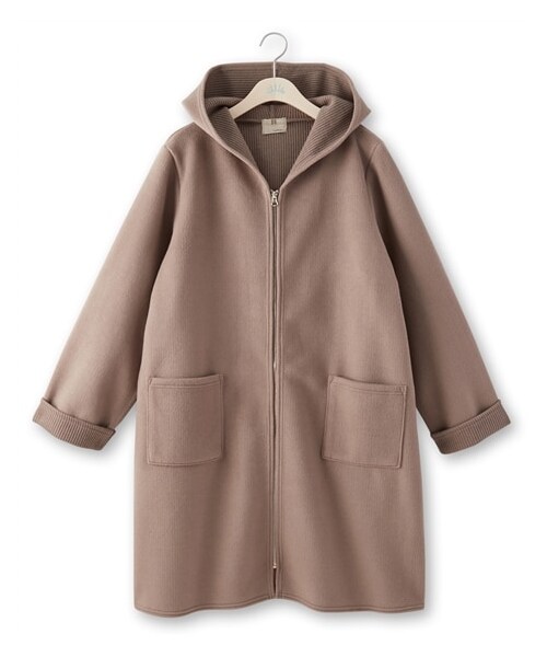 nissen（ニッセン）の「大きいサイズ 伸びて動きやすいフード付ロング丈コート（ダッフルコート・レディース・ベージュ/カーキ/ネイビー・3L/4L）」の5枚目の写真